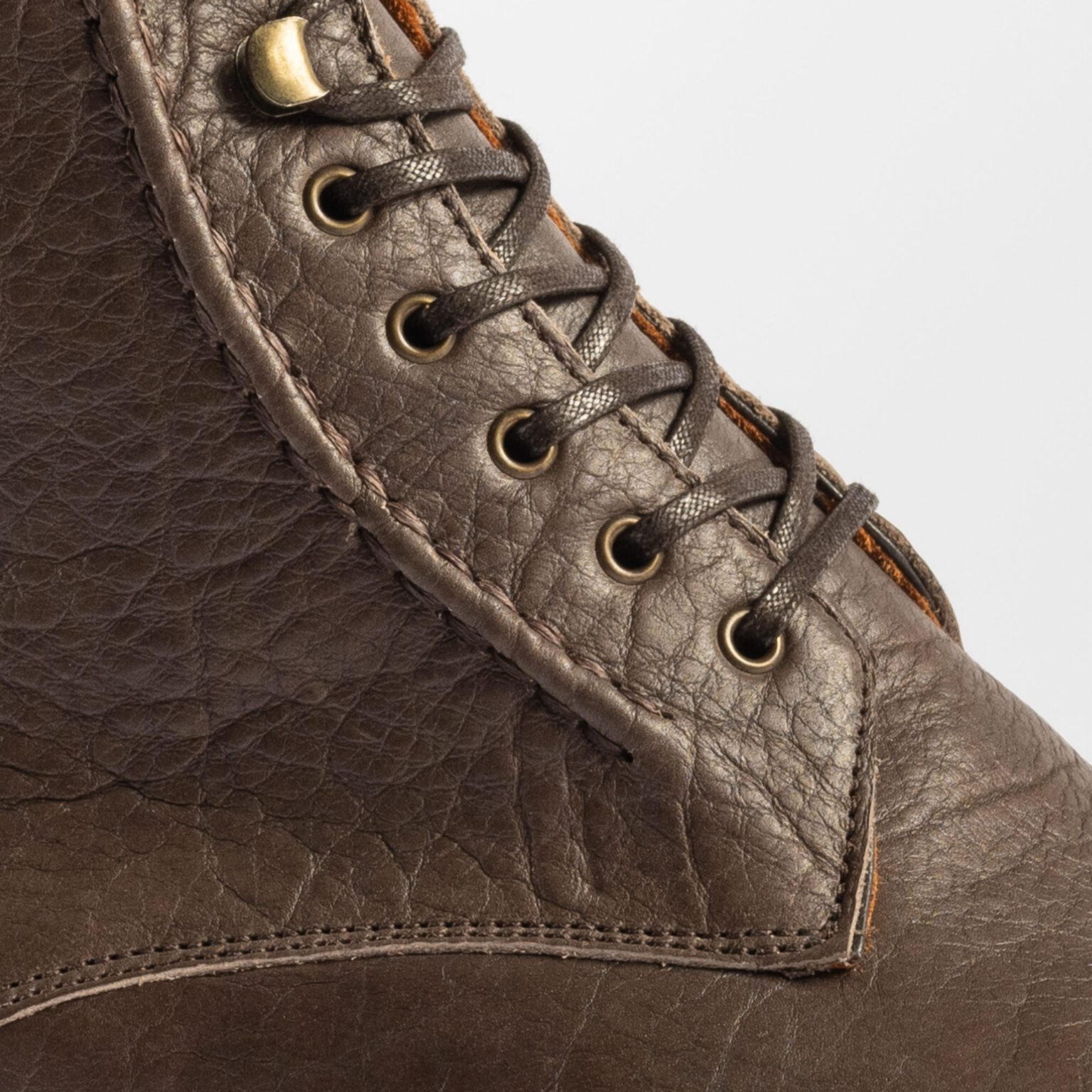 Closeup side view of Barrack 'Stanley' WWII Boot in Grey Horween Veg Tanned Bison