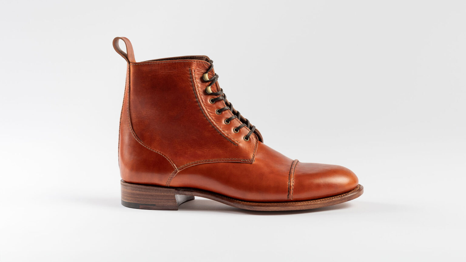 Side view of Barrack 'Stanley' WWII Boot in Chestnut Spanish Veg Tanned Aniline Calf