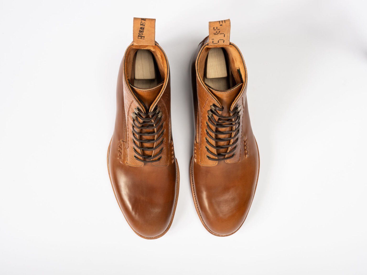 Aerial view of Daneville 'Komrade' WWI Boot in Bourbon Floral Horween Shell Cordovan