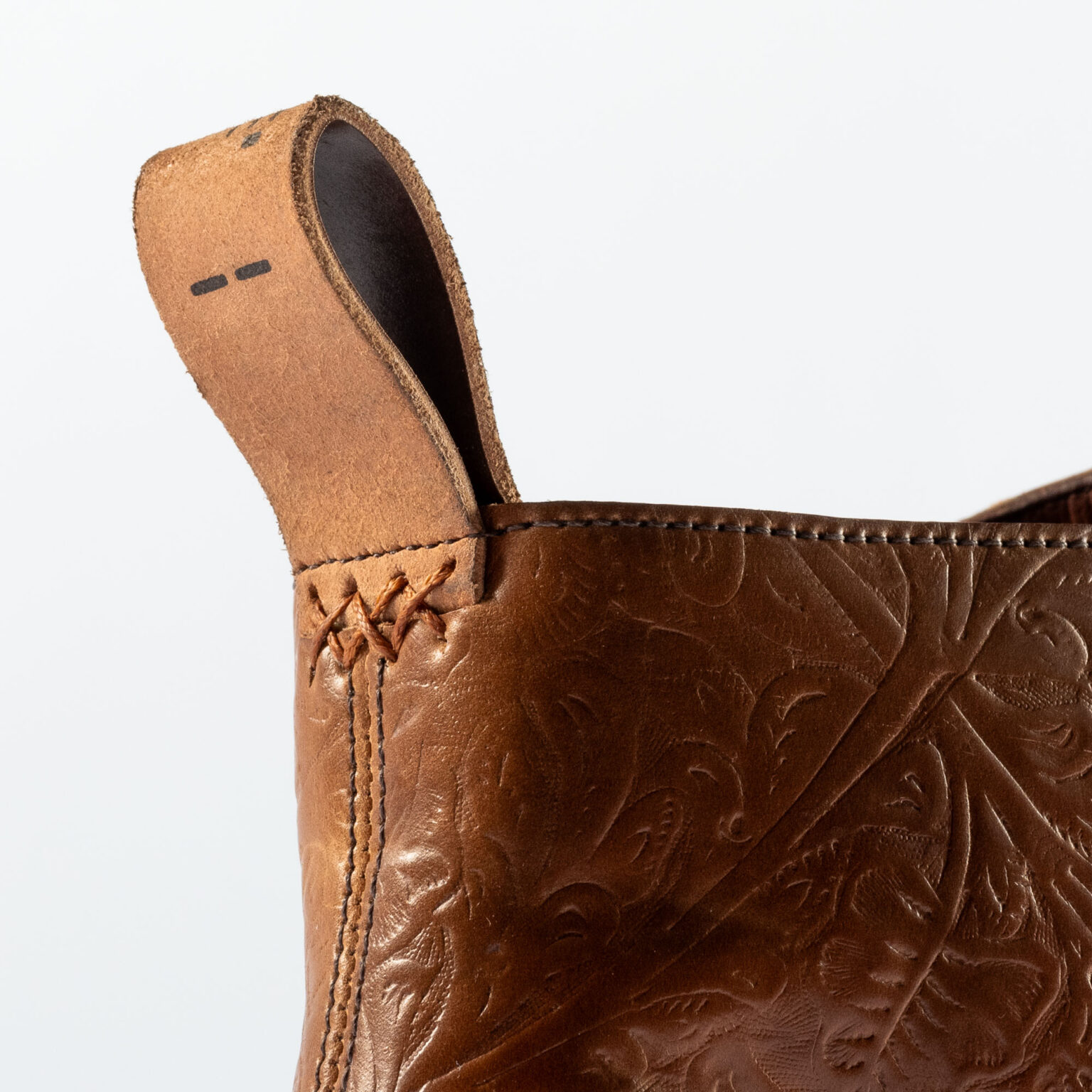 Closeup of ski hooks on Daneville 'Komrade' WWI Boot in Bourbon Floral Horween Shell Cordovan