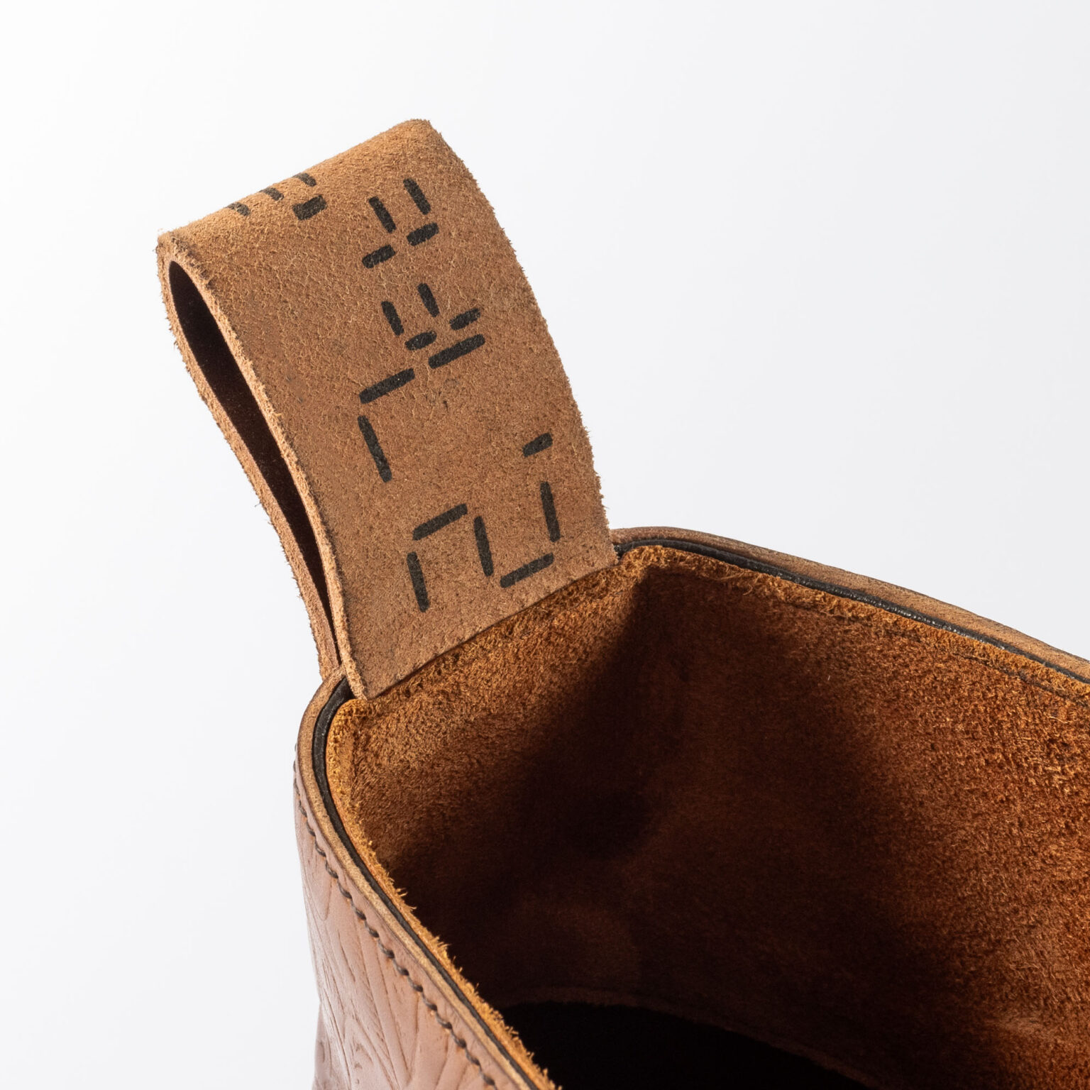 Closeup of ski hooks on Daneville 'Komrade' WWI Boot in Bourbon Floral Horween Shell Cordovan