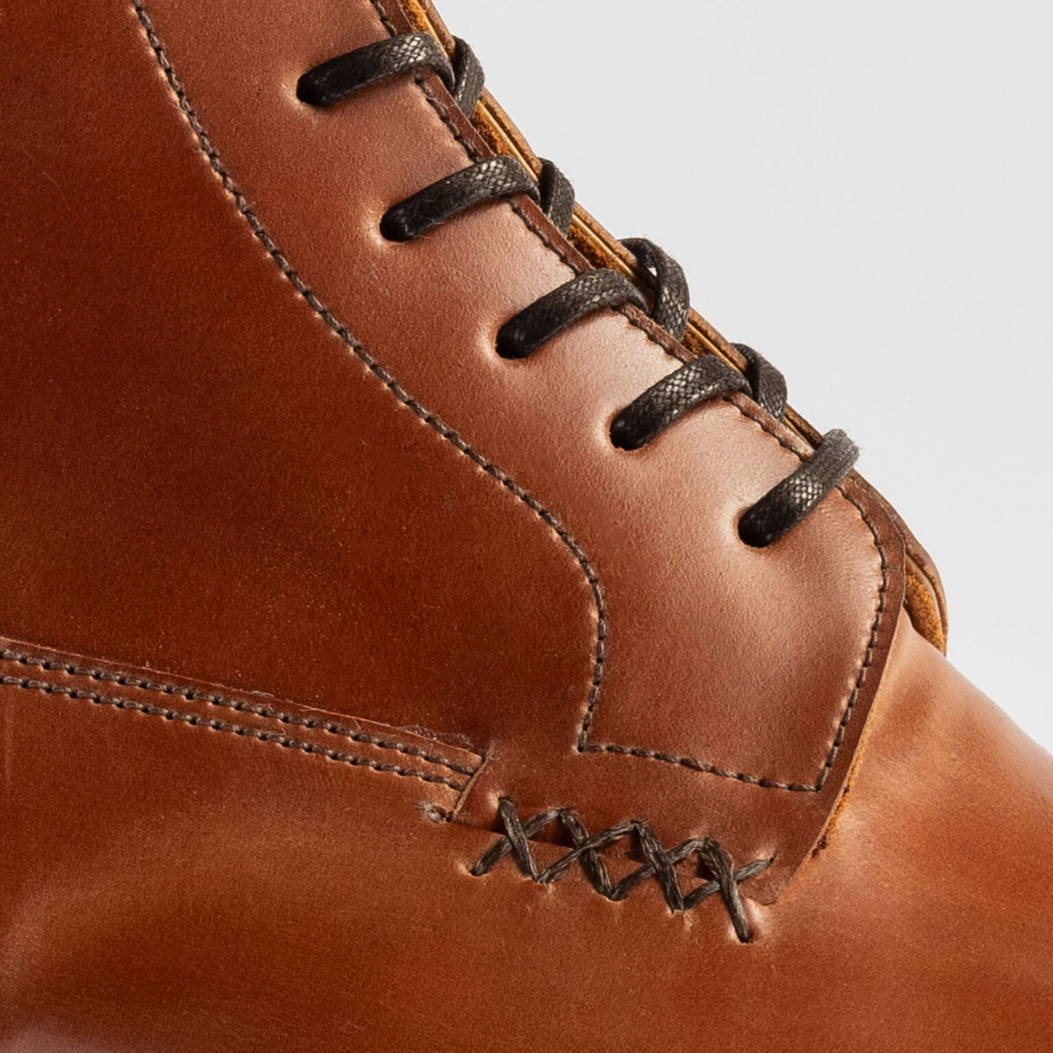 Closeup of stitching on quarters of Daneville 'Komrade' WWI Boot in Bourbon Horween Shell Cordovan