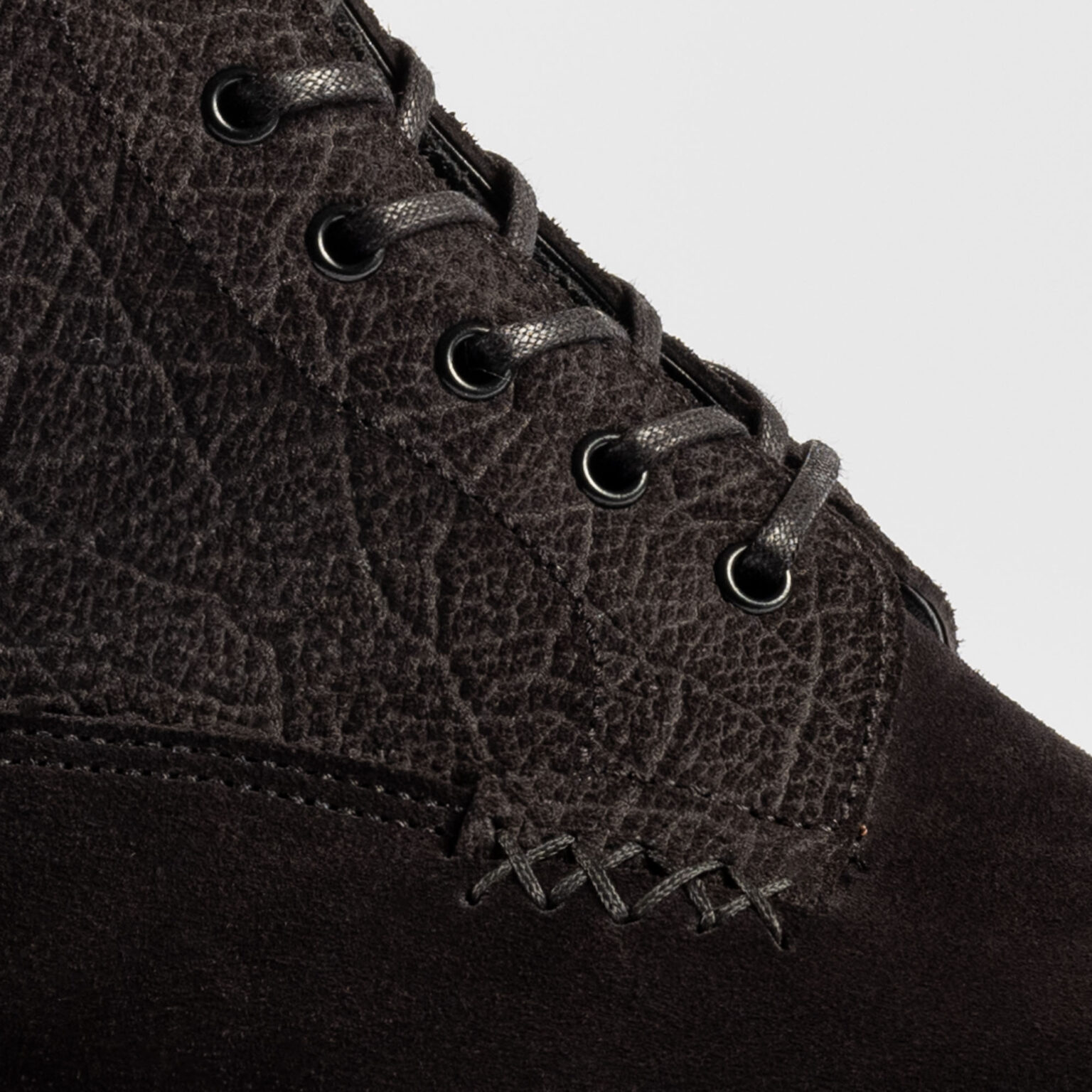 Closeup of stitching on quarters of Daneville 'Komrade' WWI Boot in Black CF Stead Janus Calf