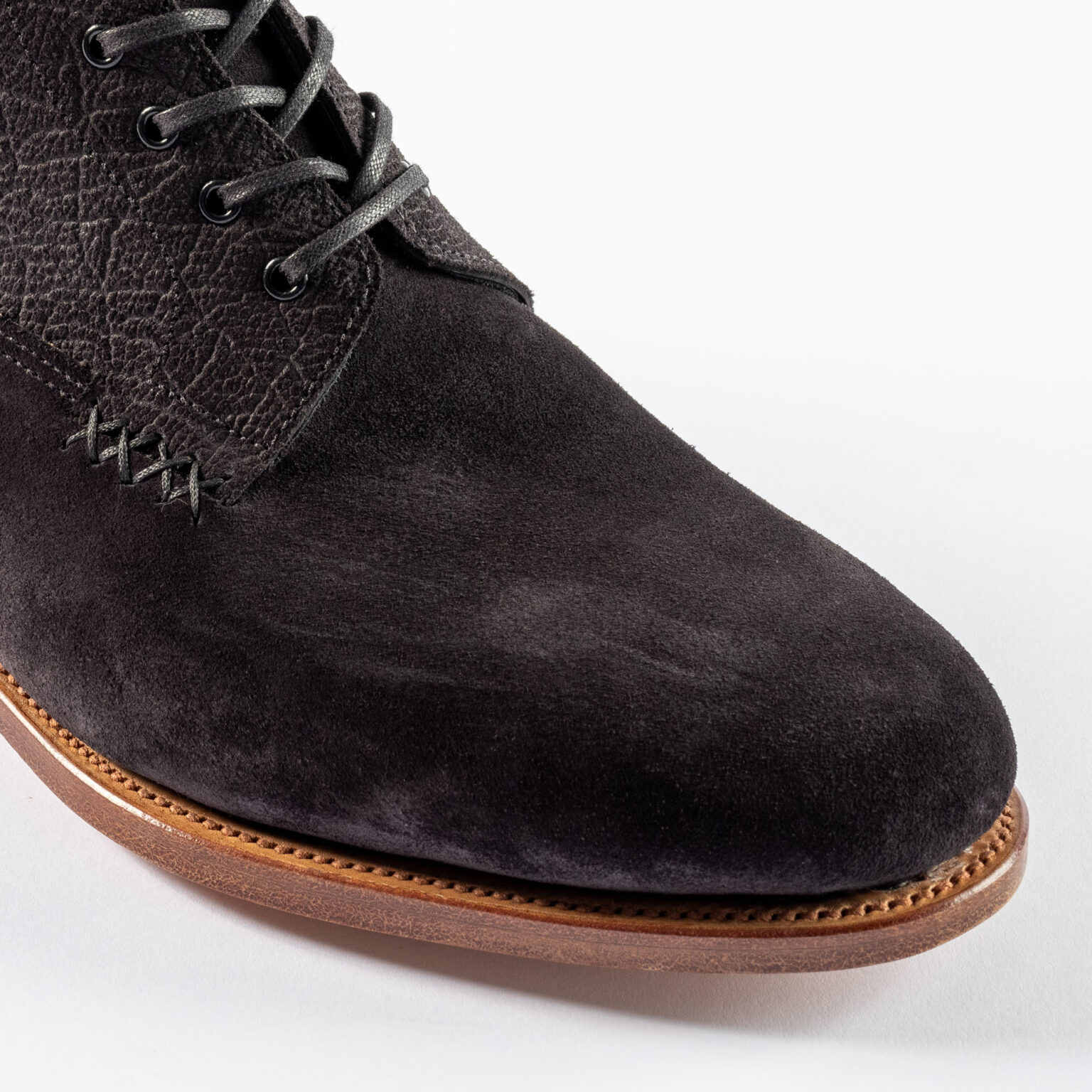 Closeup of vamp and toe on Daneville 'Komrade' WWI Boot in Black CF Stead Janus Calf