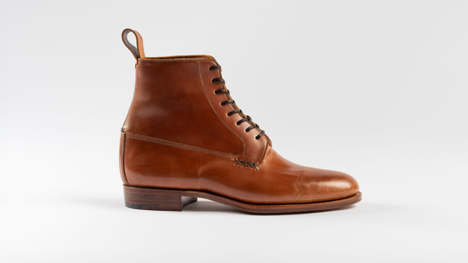 Side view of Daneville 'Komrade' WWI Boot in Bourbon Horween Shell Cordovan