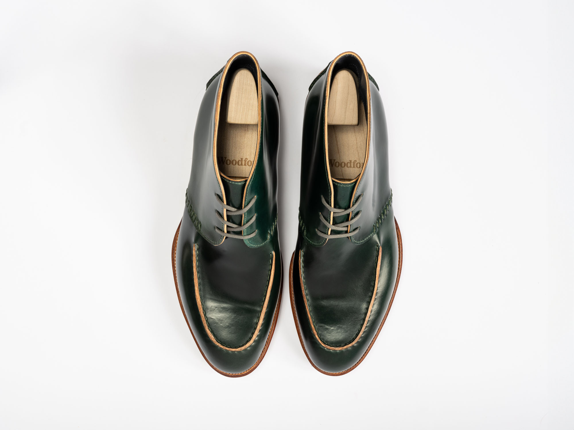 Aerial view of E.Woodford Edgware Ankle Boot in Racing Green Horween Shell Cordovan