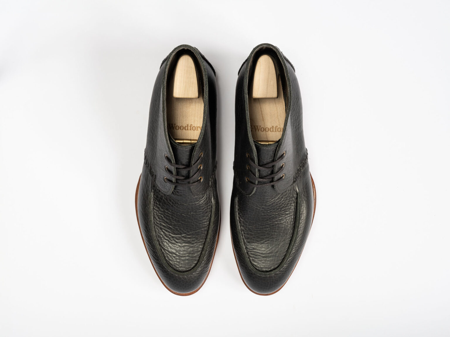 Aerial view of Edgware Ankle Boot in Black Horween Veg Tanned Bison