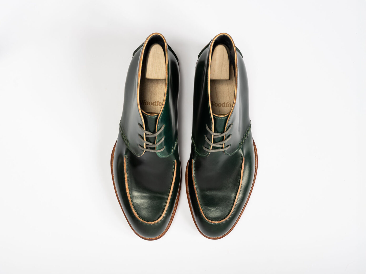 Aerial view of Edgware Ankle Boot in Green Horween Shell Cordovan