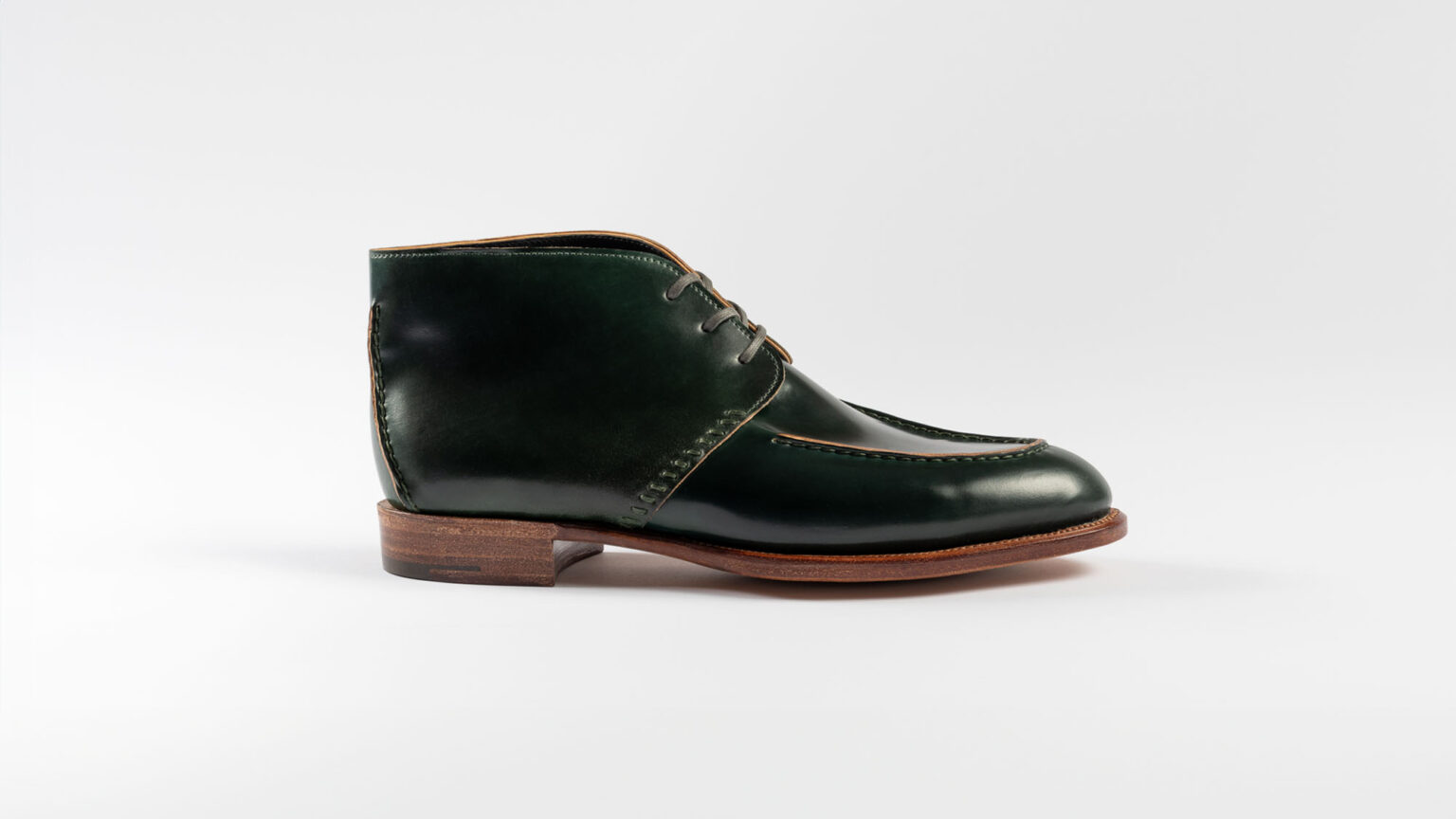 Side view of Edgware Ankle Boot in Green Horween Shell Cordovan