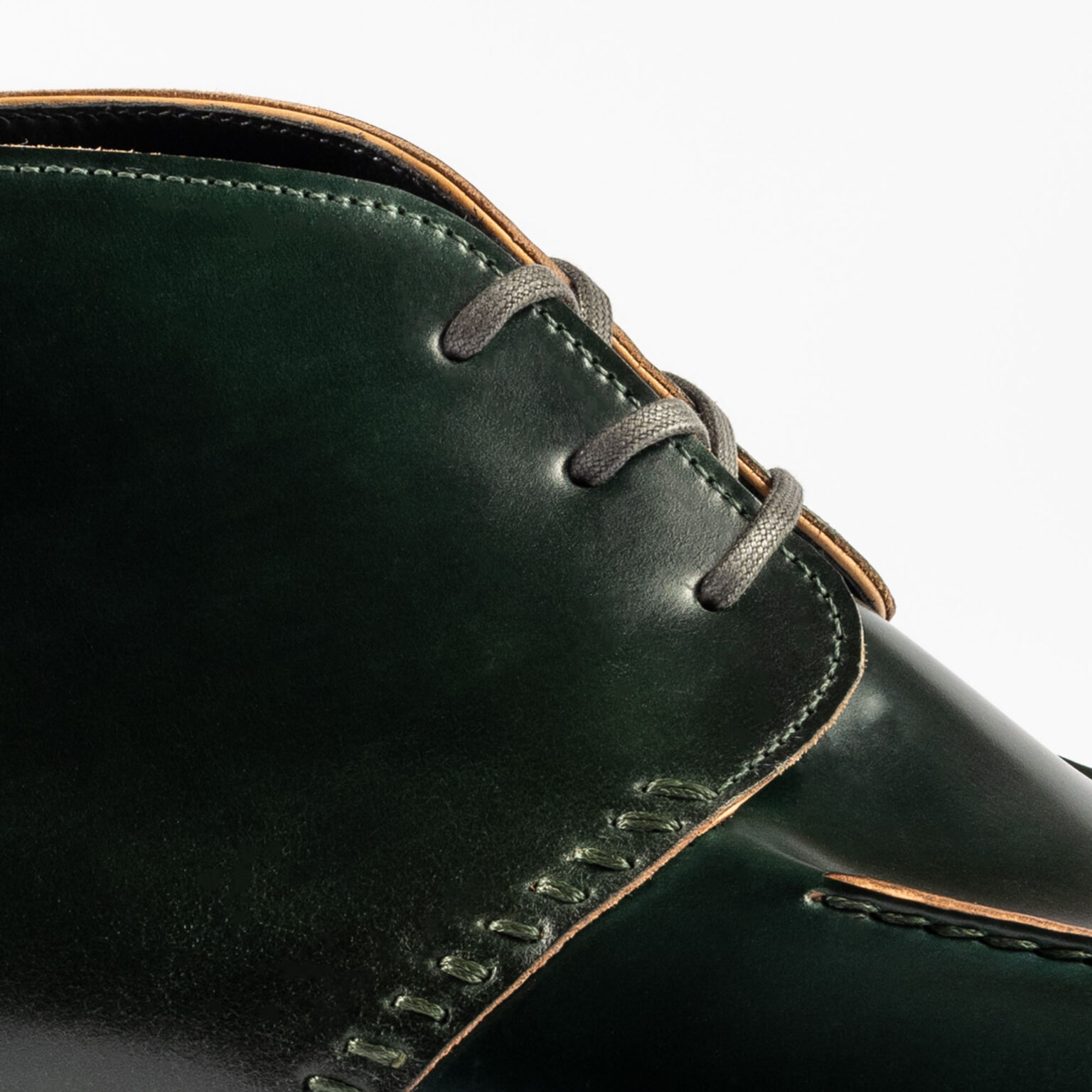 Side closeup of Edgware Ankle Boot in Green Horween Shell Cordovan