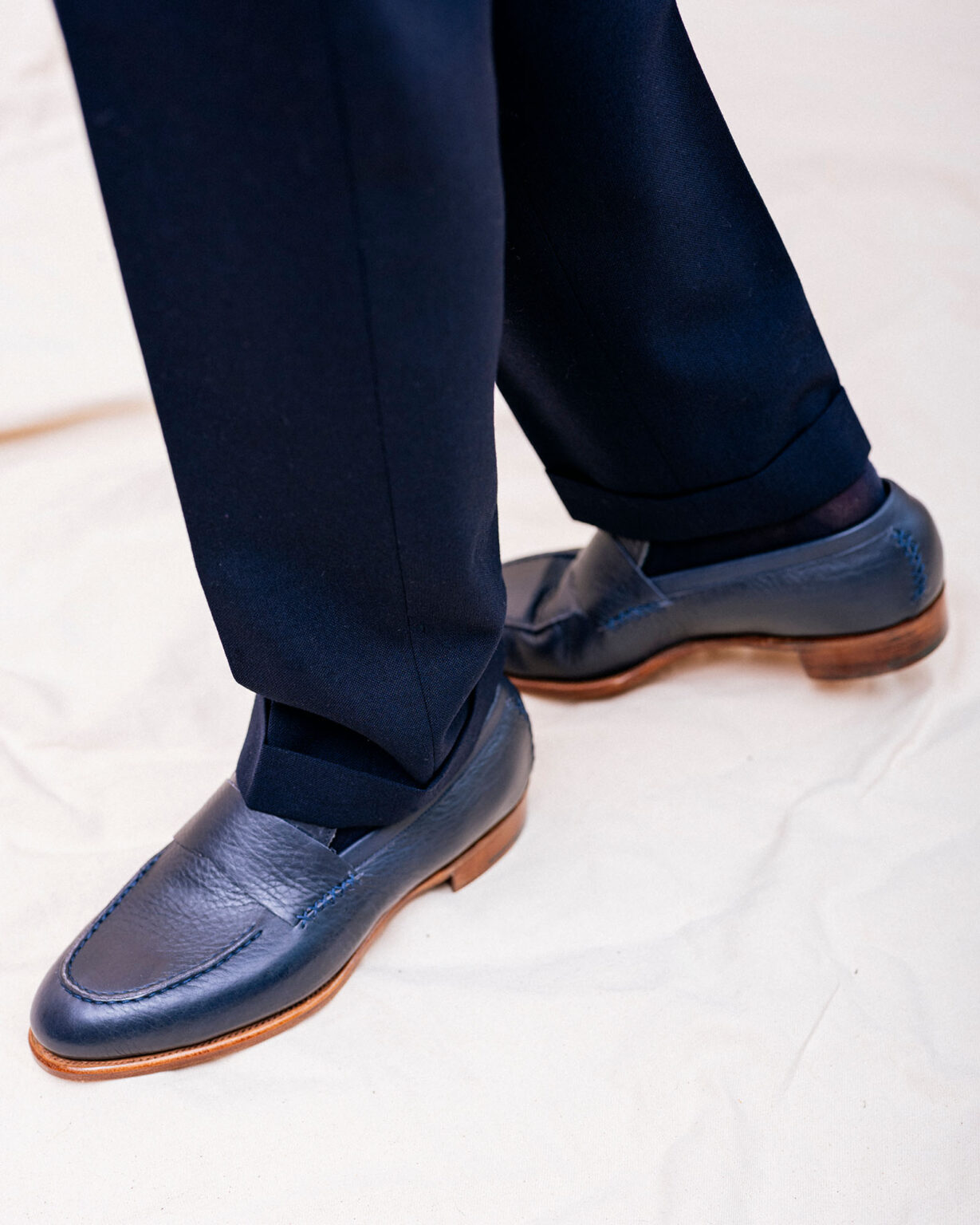 Fen Baseball Loafer in Navy Horween Veg Tanned Bison