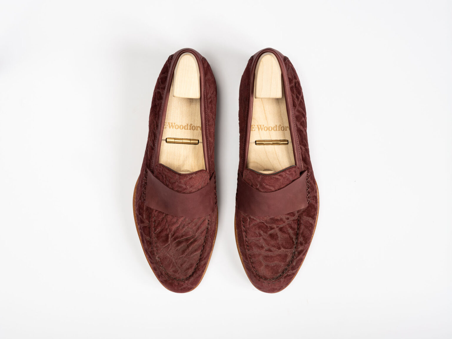 Aerial view of Fen Baseball Loafer in Nordic Red CF Stead Janus Calf with Edwin emboss