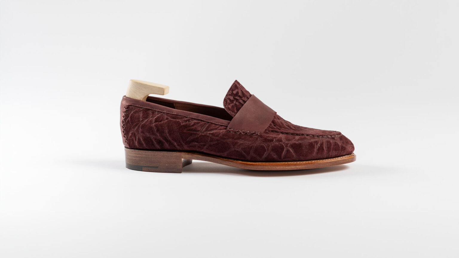 Side view of Fen Baseball Loafer in Nordic Red CF Stead Janus Calf with Edwin emboss