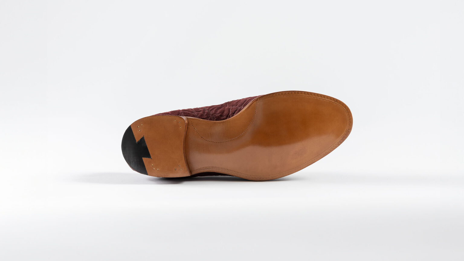 Sole of Fen Baseball Loafer in Nordic Red CF Stead Janus Calf with Edwin emboss