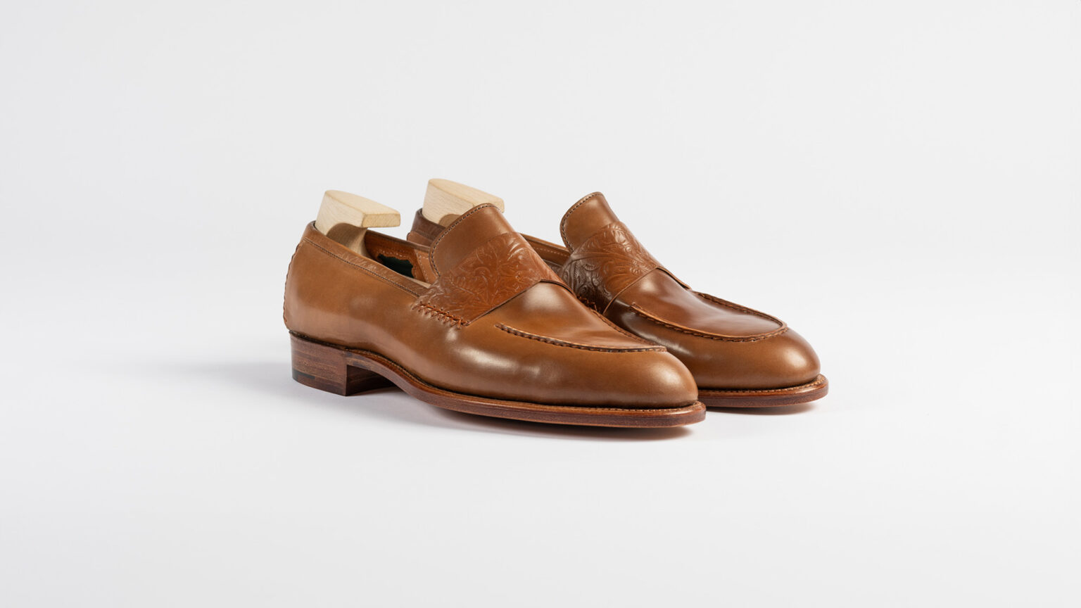 Fen Baseball Loafer in Bourbon Horween Shell Cordovan with Bourbon Floral strap