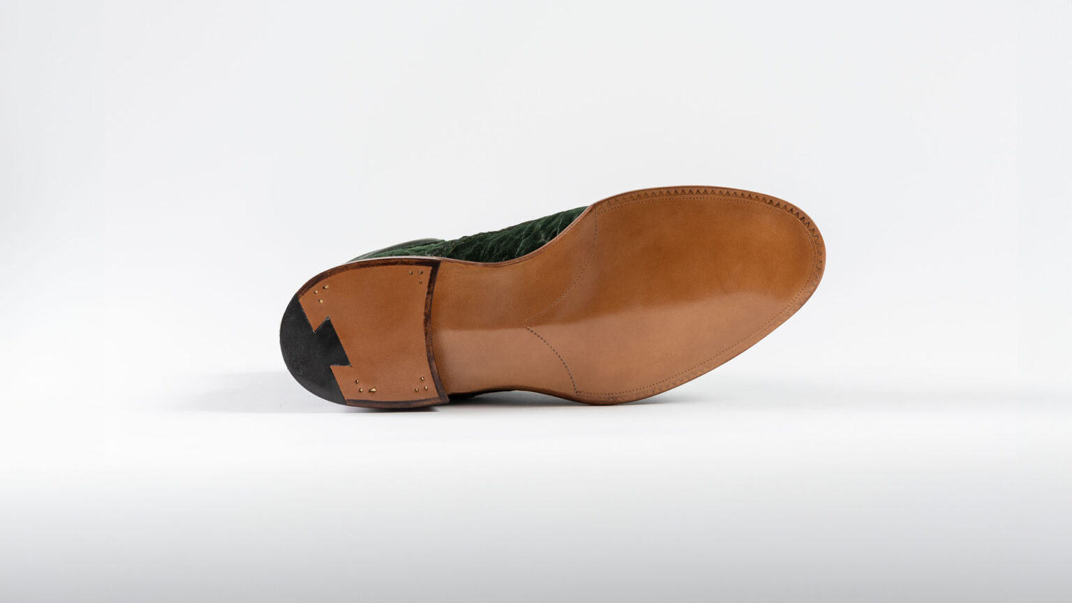 Sole of Foxley Padded Ankle Boot in Racing Green CF Stead Janus Calf with Edwin emboss