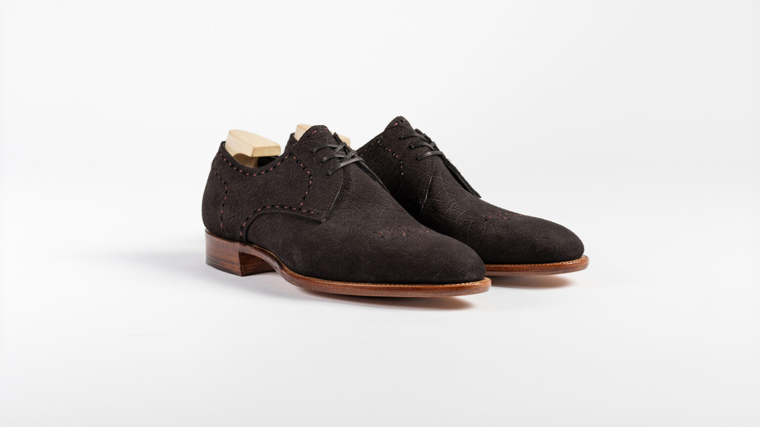 Newport Three Eyelet Gibson in Bitter Chocolate CF Stead Janus Calf