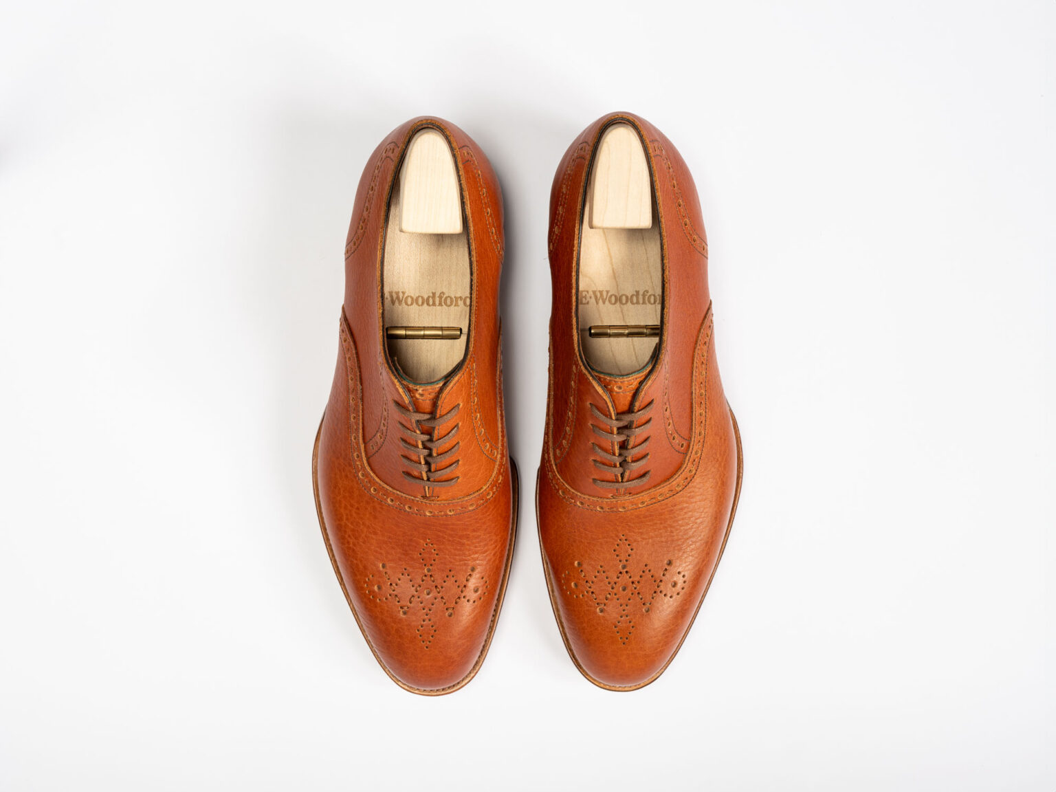 Aerial of Redbourne Oxfords in Tan Horween Veg Tanned Bison