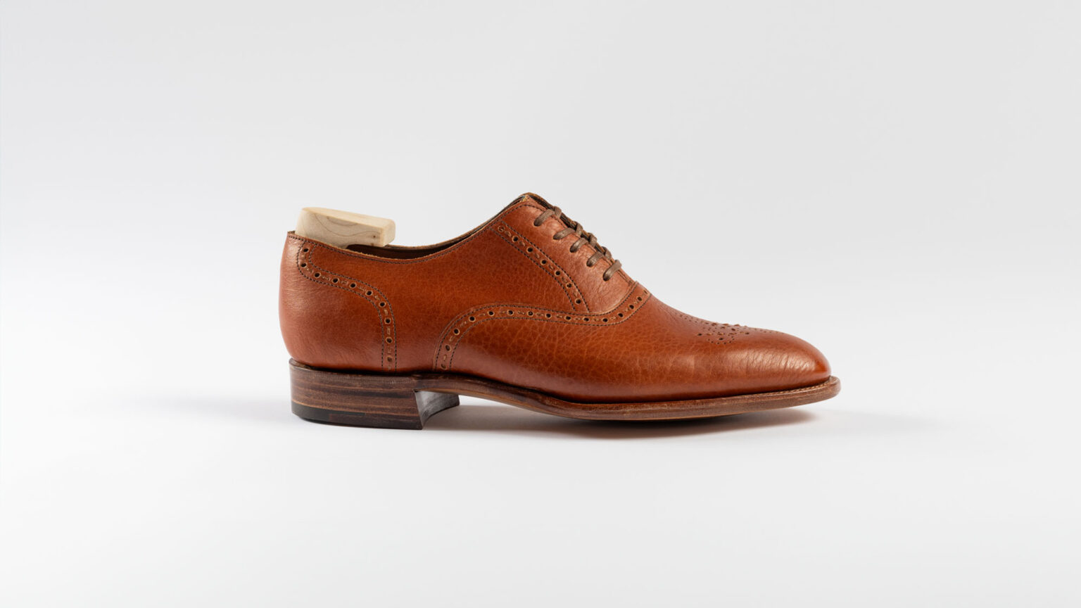 Side view of Redbourne Oxford in Tan Horween Veg Tanned Bison