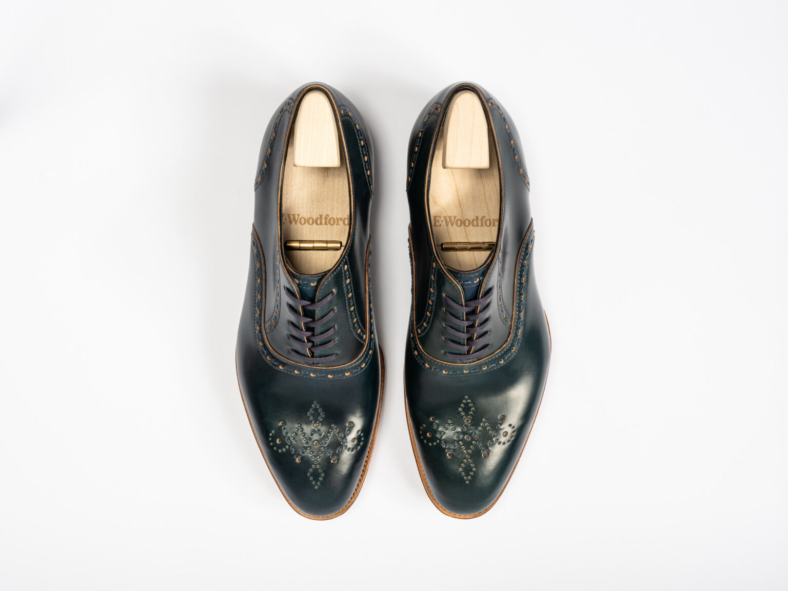 Aerial view of Redbourne Oxford in Navy Horween Shell Cordovan