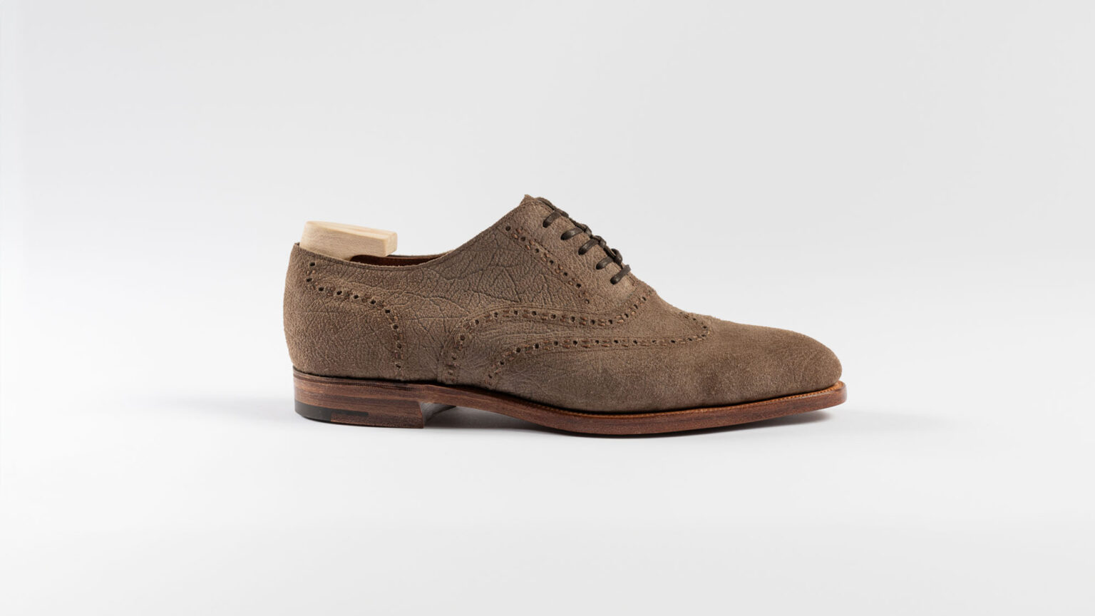 Side view of Redbourne Oxford in Fog CF Stead Janus Calf with Ernest emboss