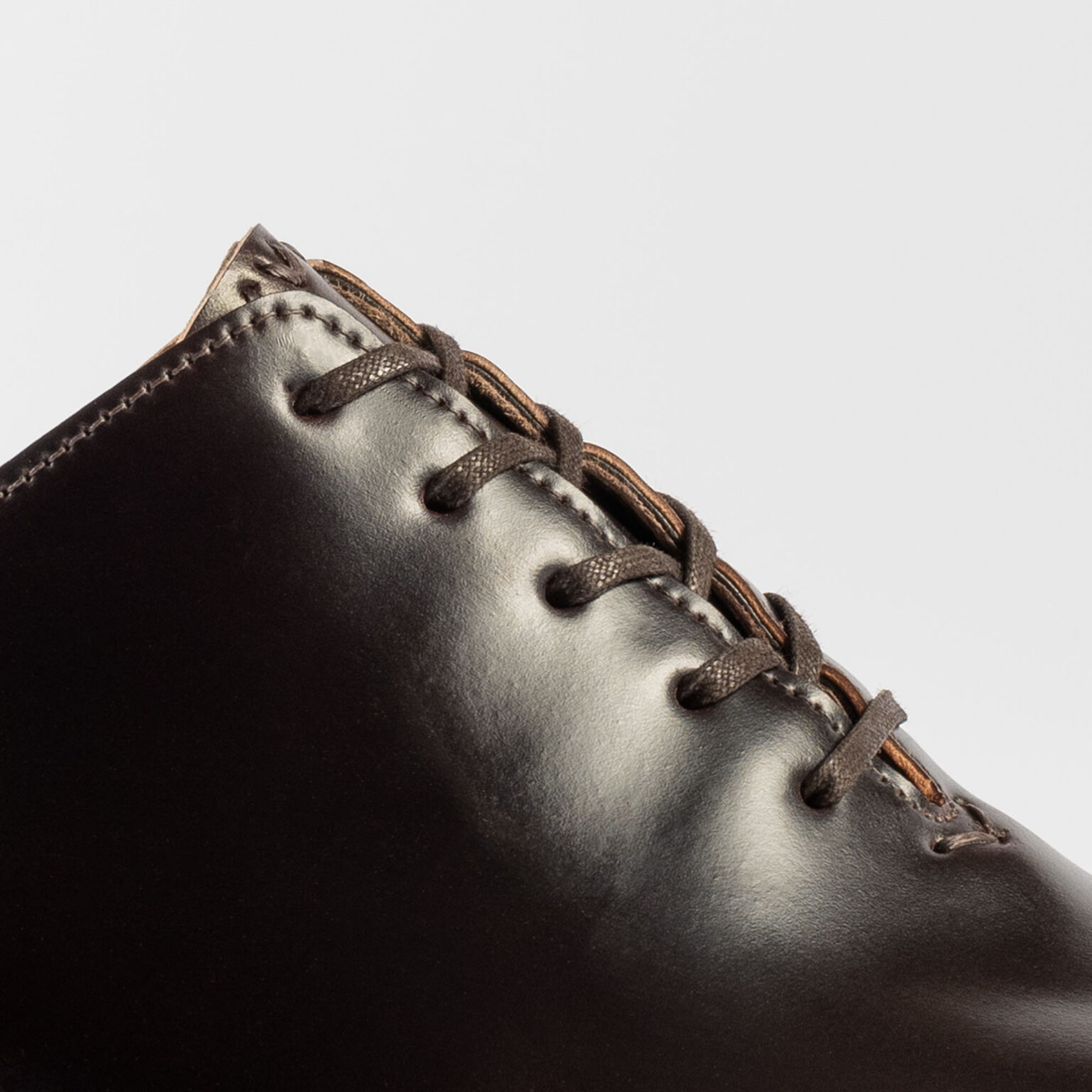 Side closeup of Regent Wholecut in Dark Cognac Horween Shell Cordovan