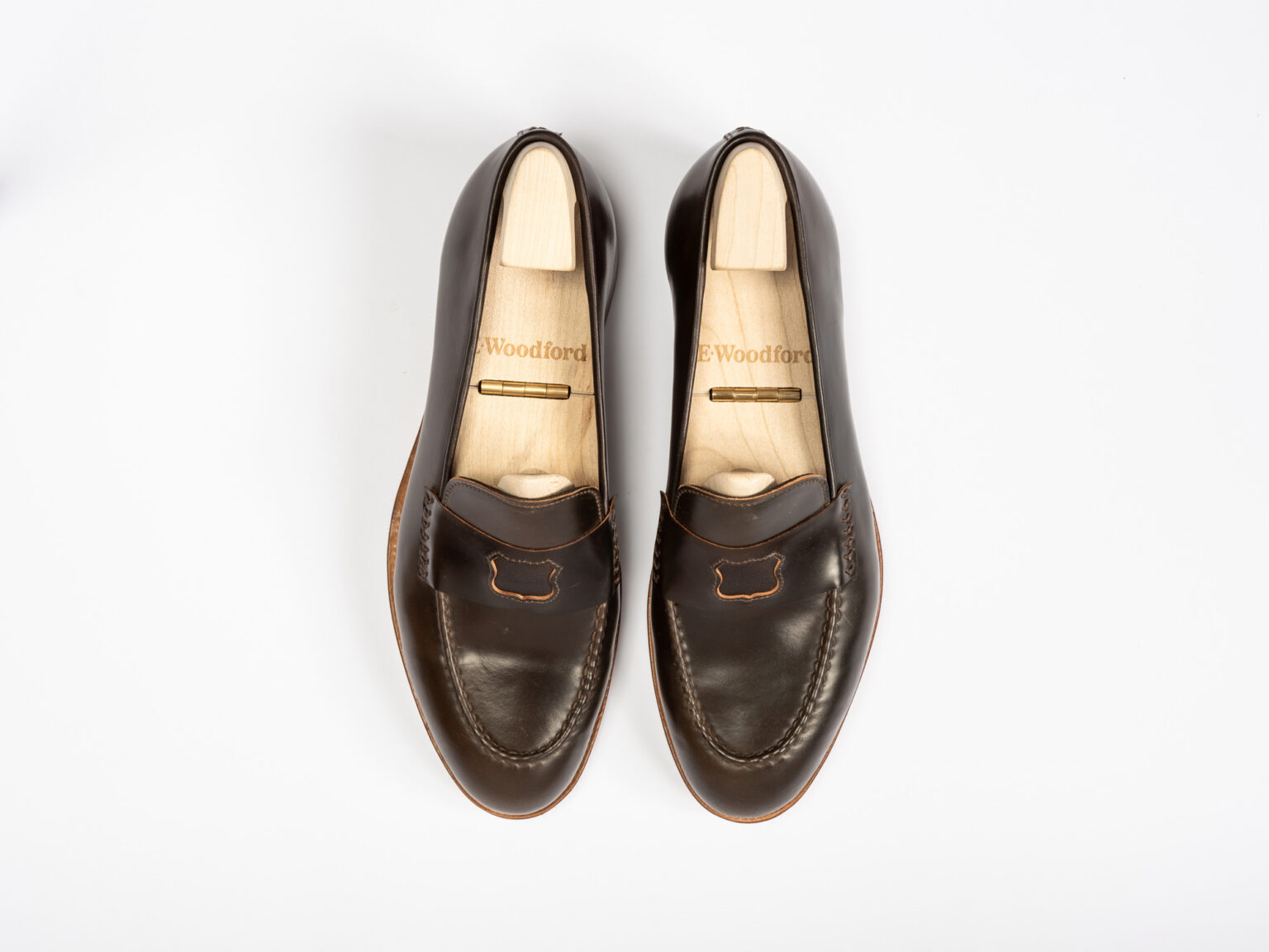 Aerial view of Watling Penny Loafer in Dark Cognac Horween Shell Cordovan