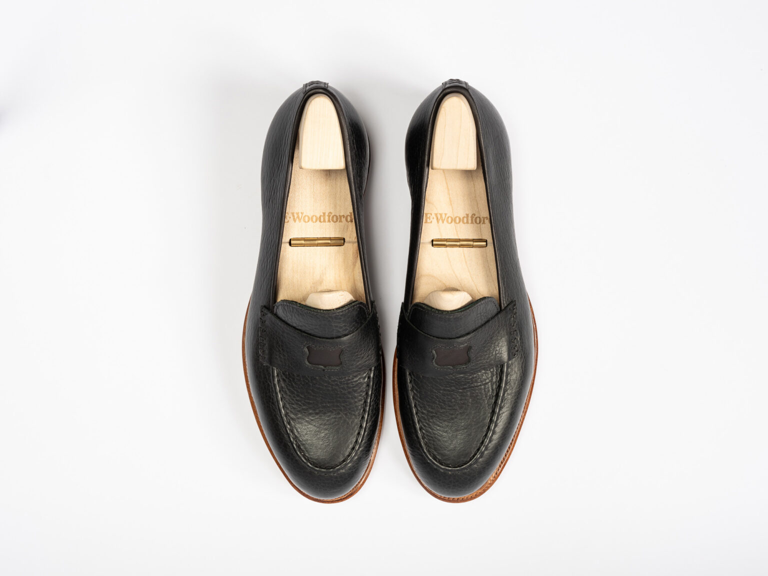 Aerial view of Watling Penny Loafer in Black Horween Veg Tan Bison