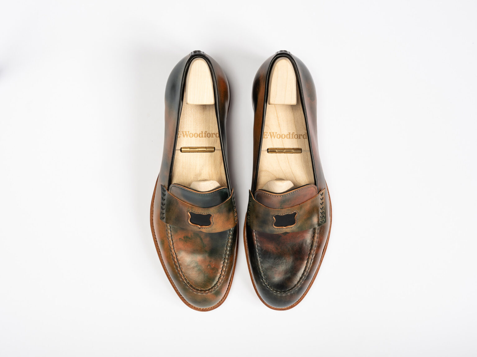 Aerial view of Watling Penny Loafer in Black Marbled Horween Shell Cordovan