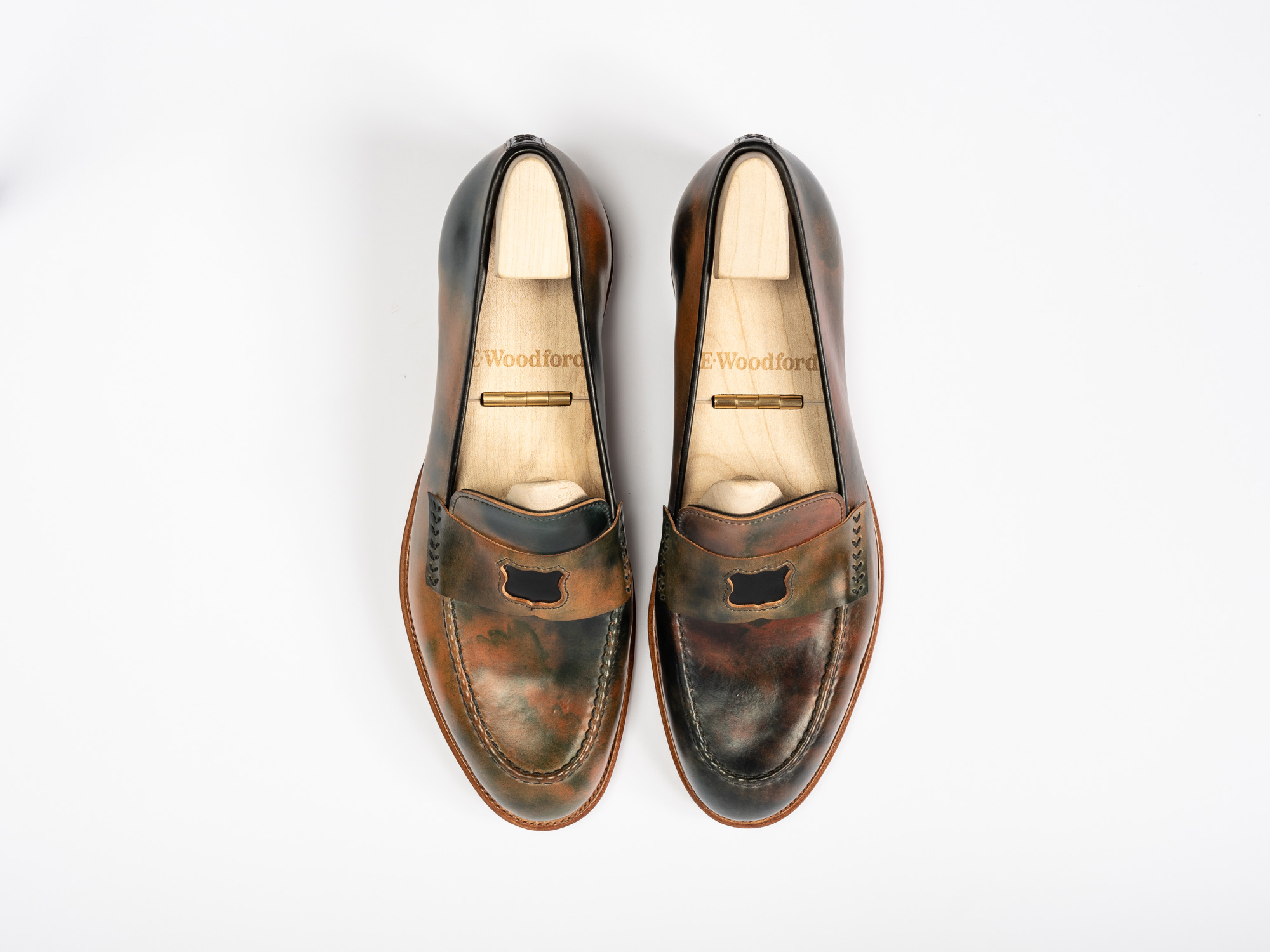 Aerial view of Watling Penny Loafer in Black Marbled Horween Shell Cordovan