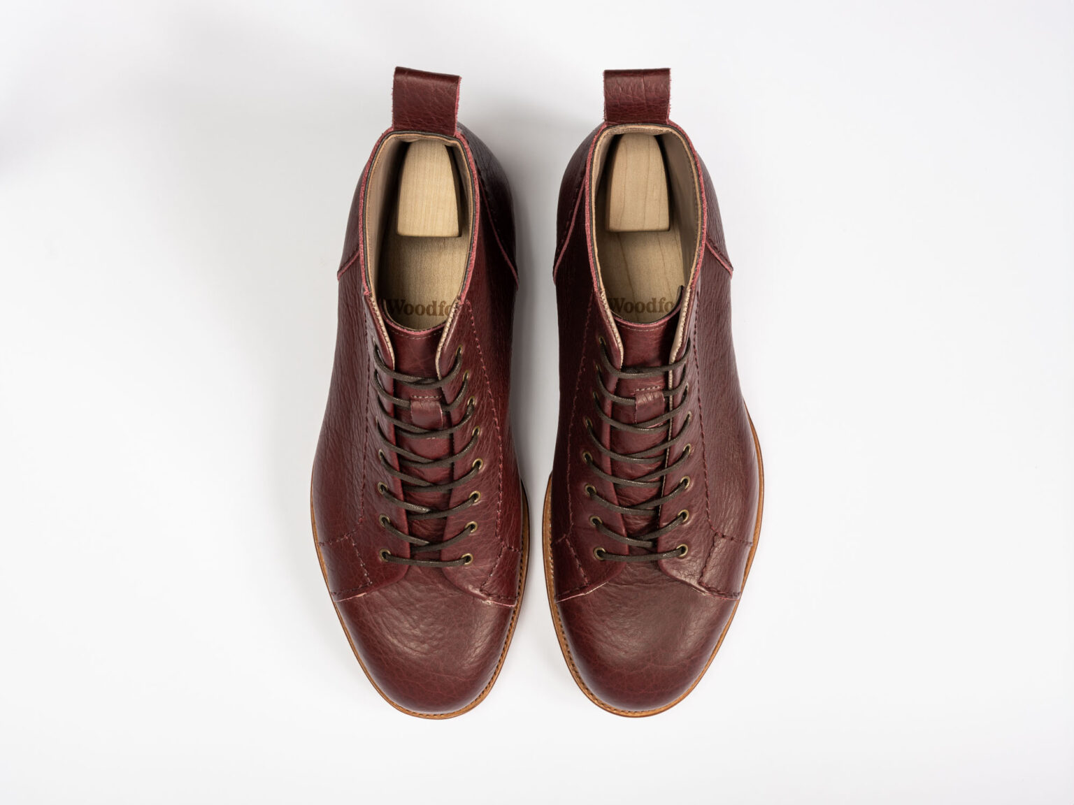 Aerial view of Woburn Monkey Boots in Nordic Red Horween Veg Tanned Bison